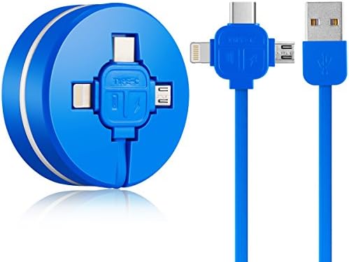 Charging Cable Cell Phones Charger Cable 3 in 1 Retractable USB Cord Data Sync Adapter Multi Compatible with 8 Pin/Micro USB/Type-C for All Devices/3.3 ft (Black Blue red) (Blue)
