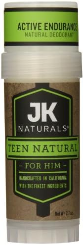 JK Naturals Natural Deodorant Teen Natural for Him, Active Endurance, 2.7 Ounce