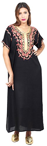 Moroccan Caftan Handmade Light Weight Cotton Embroidery Fits SMALL to MEDIUM Black