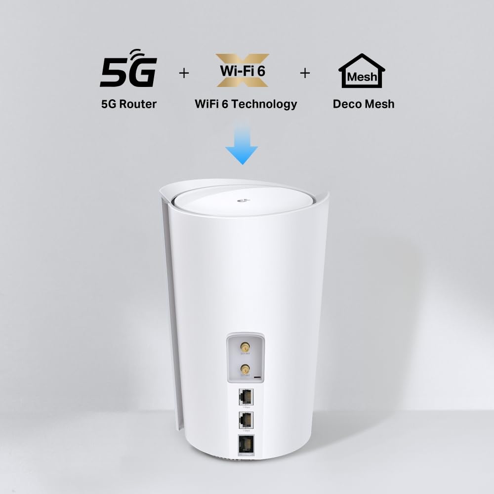 TP-Link Deco X50-5G AX3000Mbps Whole Home Wi-Fi 6 5G Router With Sim Slot, 5G/4G+Cat 6 Mesh WiFi Router, 2.5G Port For Ultra-Fast Speed, 230 m2 Seamless Coverage, Works with Alexa, HomeShield