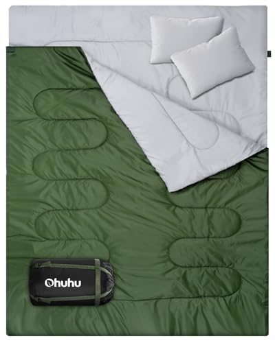 Ohuhu Doppelschlafsack, Schlafsack 2 Personen 220x150cm mit 2 Kissen