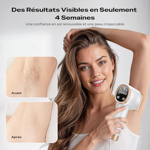 21J Pulsed Light Epilator with 8°C Cooling System, 9 Levels and 600nm Red Light, LCD Touch Screen, Laser Hair Removal for Face, Arms, Jersey, Women and Men, White
