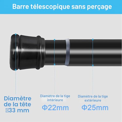 1 x Telescopic Curtain Pole No Drilling for Bathroom, Window, Wardrobe, 83-190 cm, Black (Diameter 25 mm)