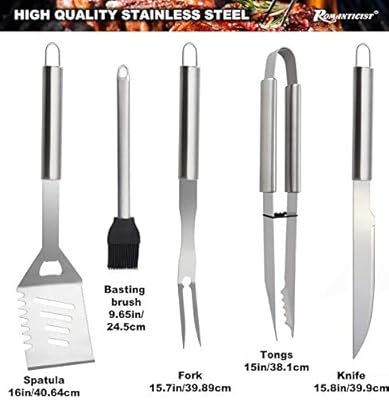 ROMANTICIST 27pc BBQ Grill Accessories Set with Thermometer in Gift Box for Men Women - Heavy Duty Stainless Steel Grill Utensils with Aluminium Case for Outdoor Camping Backyard Barbecue