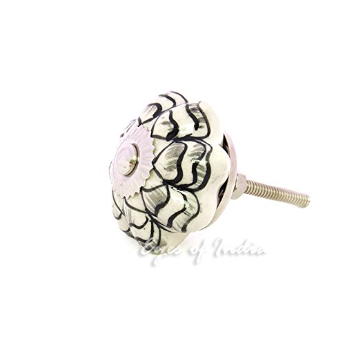 Eyes of India - Set of 2 Black White Ceramic Cupboard Door Cabinet Dresser Knobs Pulls Decorative Shabby Chic Colorful Boho Bohemian Accent Handmade