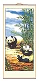 Asian Panda Bears ~ Rattan Scroll Picture Oriental Art Ratan Decor Feng Shui