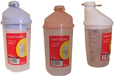 Set of 3 Black Duck Brand 2 Cup Mixer/Shaker with Pop Off Lid and Spout 1 Lavender, 1 Peach, 1 White
