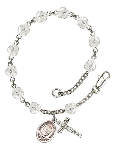 April Birth Month Bead Rosary Bracelet with Saint Hannibal Petite Charm, 7 1/2 Inch