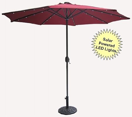 Amazon Com 9 Solar Powered Lighted Outdoor Patio Umbrella With Hand Crank Burgundy Garden Outdoor