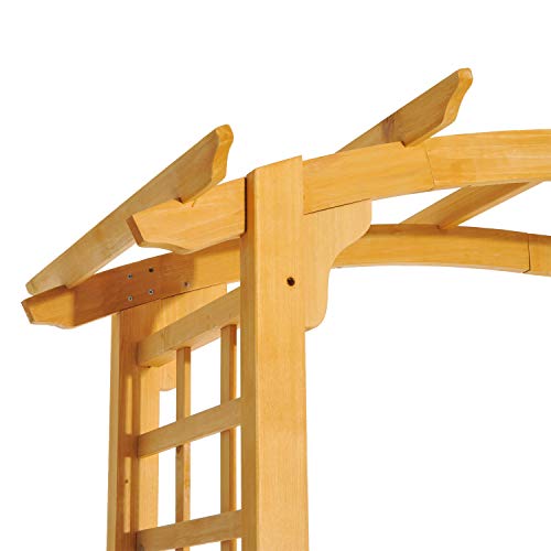 Godyluck 90" Pergola Style Wooden Round Top Garden Arbor Trellis | Natural Wood & Black - Thumbnail 7