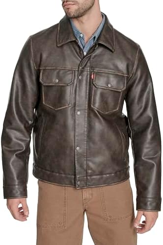 Levi's Men's Lightweight Trucker Shirt Jacket, Black Faux Leather