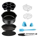 Air Fryer Accessories 9PCS for Gowise Gourmia Cozyna Ninja Air Fryer, Fit all 3.7QT - 5.8QT Power Deep Hot Air Fryer with 7 Inch Cake Barrel, Pizza Pan, Cupcake Pan, Oven Mitts, Skewer Rack,
