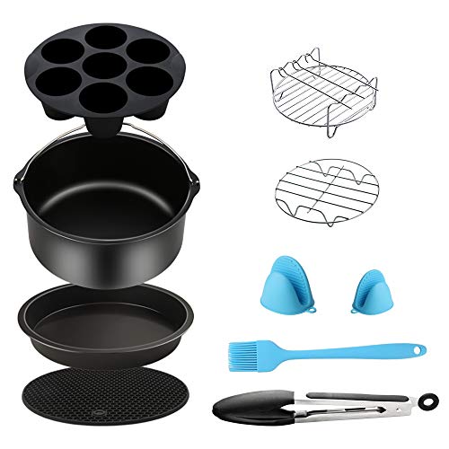 Air Fryer Accessories 9PCS for Gowise Gourmia Cozyna Ninja Air Fryer, Fit all 3.7QT - 5.8QT Power Deep Hot Air Fryer with 7 Inch Cake Barrel, Pizza Pan, Cupcake Pan, Oven Mitts, Skewer Rack,