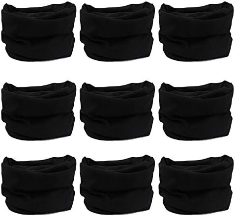Outdoor Multi Function Elastic Seamless Scarf Sport Wide Headband (Black-9 PCS) (Black)