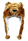 Bioterti Plush Fun Animal Hats –One Size Cap - 100% Polyester with Fleece Lining (Brown-Bear)