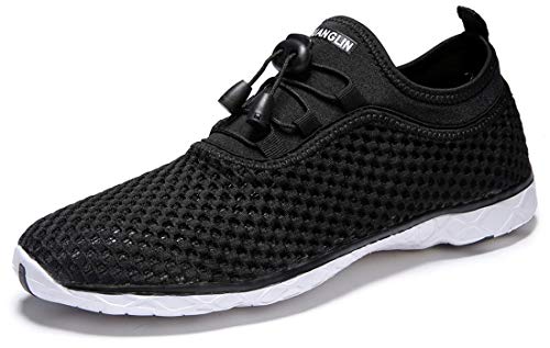 Zhuanglin Men's Quick Drying Aqua Water Shoes Black White 11