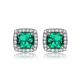 JewelryPalace Cushion 2.1ct Simulated Nano Russian Emerald Halo Stud Earrings Solid 925 Sterling Silver