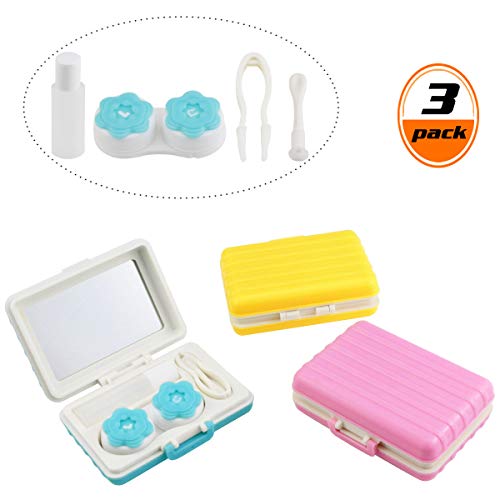 Wpxmer 3 Pack Cute Colorful Portable Travel Contact Lens Case - Contact Lens Case Kit Holder Mirror Box(Pink, Yellow and Blue) - Thumbnail 5