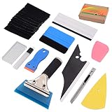 FOSHIO 10 in 1 Auto Vinyl Wrap Tool Kit Include Rubber Contour Squeegee, Blue Card Squeegee and Fabric Felt, Plastic Razor Scraper, Film Cutter and Blades, Scratch-Proof Window Tint Application Tools