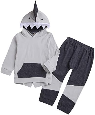 Toddler Infant Baby Boys Shark Long Sleeve Hoodie Tops Sweatsuit Pants Outfit Set