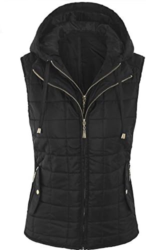 BOHENY Womens Quilted Fully Lined Lightweight Vest with Hoodie-XL-BLACK_HOODIE