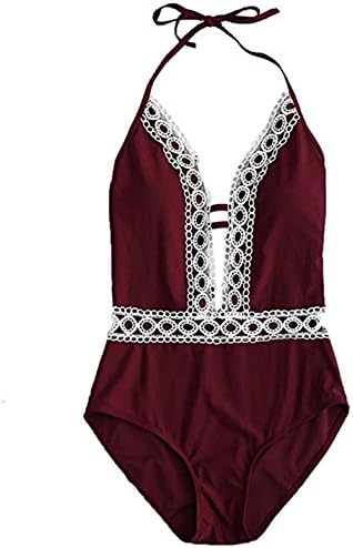 MOONOO Women's One-Piece Floral Border Beach Deep V-Neck Swimsuit