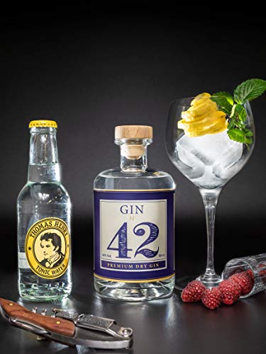 Gin 42 Premium Dry Gin 0,5l 42% Vol. - Handgefertigter Deutscher Gin Mit Hochwertigen Regionalen Gewürzen - Perfekt Im Set Mit Thomas Henry Tonic & Eis Im Cocktail Glas – Bild 4