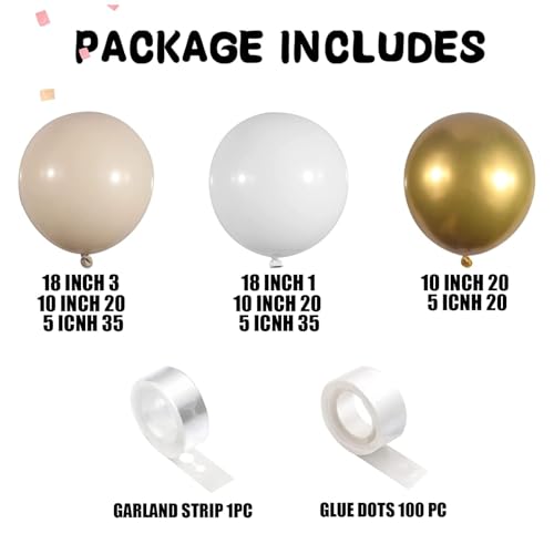TERRIFI 156 PCS White Sand Gold Balloons Garland Arch Kit, White Nude and Metallic Chrome Gold Balloons for Boho Wedding, Baby Shower, Bridal Shower, Engagement, Anniversary, Birthday Decorations