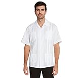 9 Crowns Essentials Men's Guayabera Button Down Shirt-White-Medium