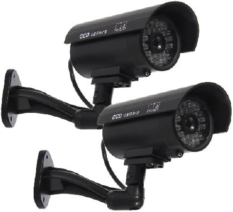 Henxlco 2 Pack Dummy Fake Security Camera Outdoor Indoor Home CCTV Surveillance with Fake LED Flashing Light