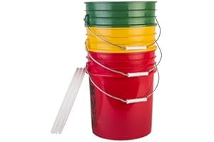 Hudson Exchange Premium 5 Gallon Bucket with White Lid, HDPE, Green/Yellow/Red, 3 Pack