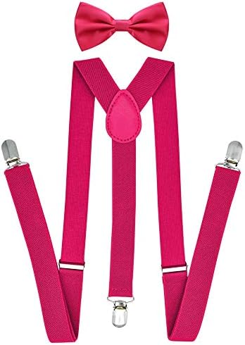 Jiaqee Suspenders Bow Ties Set 1" Wide Elastic Band Y Back Suspender 3 Clips for Men 10 Colors