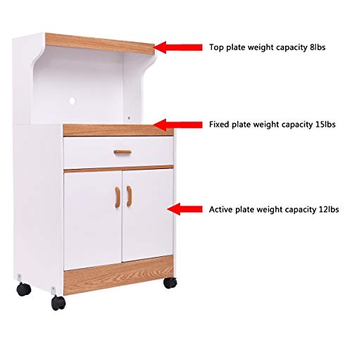 USA_BEST_SELLER Rolling Microwave Stand Cabinet with Drawer and Two Doors Storage Shelves Rolling
