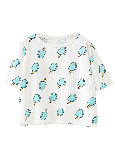 Futurino women s fashion light blue popsicle print crew neck crop…