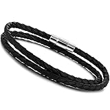 Jstyle Braided Leather Bracelets for Men Bangle Bracelets Magnetic Clasp Wristband 8.5 Inch Black