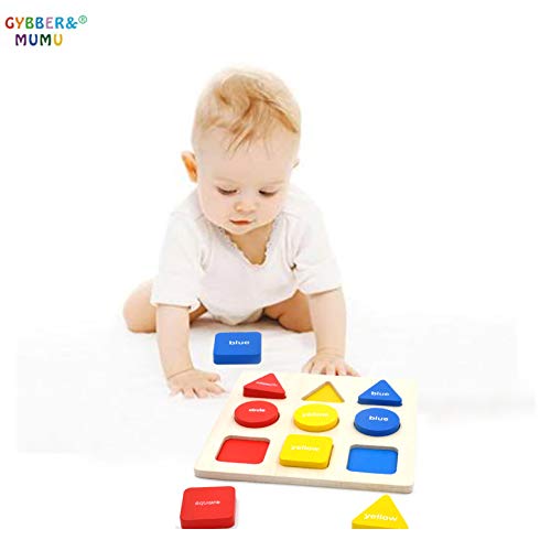 GYBBER&MUMU Puzzle Jigsaw Toy Shape Color Recognition Geometric Blocks Sorting Game Pre-Educational & Learning Wooden Toy for Kids Toddlers Boys and Girls - Thumbnail 5