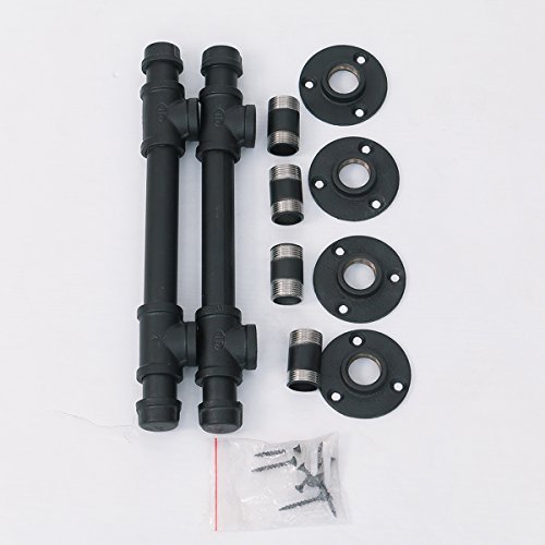 Industrial Pipe Barn Door Handles and Pulls,Antique Front/Exterior/Interior Door Cabinet Handle,Rustic Gate Handles Cast Iron Grab Bar 12in Black(2pcs) - Thumbnail 5