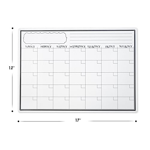 Magnetic Calendar for Fridge - Dry Erase Whiteboard for Kitchen Refrigerator - 17X12” - 5 Fine Tip Markers and Large Eraser with Strong Magnet - Monthly White Board- Perfect Planner To Stay Organized
