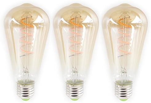 JSLINTER ST64 Edison LED Bulbs 4W Flexible LED Light E26 Base 2300K Dimmable 4 Watts Gold Glass Single Spiral Filament Vintage Incandescent Bulb (3-Pack)