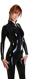 AvaCostume Women's Black Latex Rubber Catsuit Bodysuit Unitard