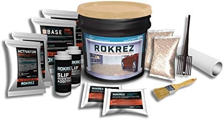 ROKREZ 2.5 Car Garage Epoxy Floor Kit- TAN |Includes Bucket, Anti-Slip Additive, Decorative Chips, Roller, Mixing Paddle, Ultimate Coating, and Cleaning Etch