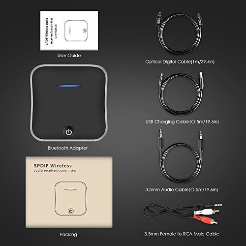 Wsiiroon Bluetooth 5.0 Transmitter Receiver, 2-in-1 Wireless aptXHD Low Latency Bluetooth Audio 3.5mm & Optical Adapter for Home/Car Stereo System (2 Devices Simultaneously) - Thumbnail 7