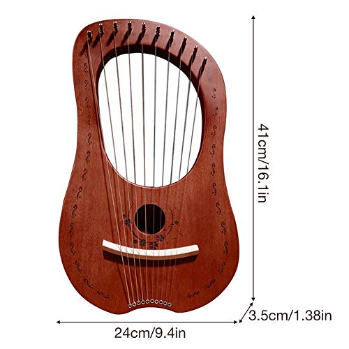 Leiyini Mahogany Lyre Harp 10 Metal String Harp Portable Small Harp with Durable Steel Strings Wood String Musical Instrument