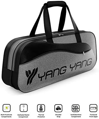 YANG-YANG Professional Badminton Equipment Bag (Tournament Series) Fits up-to 6 Rackets, 2 Tubes of Shuttles (Birdies), Shoes, Clothes, Water Bottle&Miscellaneous; Thermal Protected