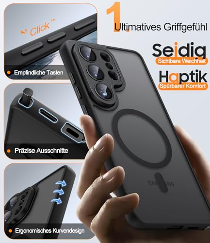 JAME Case for Samsung Galaxy S26 Ultra with 2 Screen Protectors and Full Camera Protection, Compatible with MagSafe, Shockproof, Scratch-Resistant, Translucent Matte Mobile Phone Case for Samsung S26 Ultra, Black