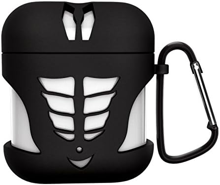 Airpods Case with Keychain, Woshiker AirPods Silicone Case Skin, Shock Proof and Waterproof Protective Cover for Apple AirPods Accessories (Black-Style 2)