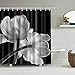 BROSHAN Black Bathroom Shower Curtains, Modern Flower Decorative Fabric Cloth Shower Curtain Black and White, Unique Floral Art Print Design Bath Shower Curtain Set with 12 Hooks,72 x 72 Inch