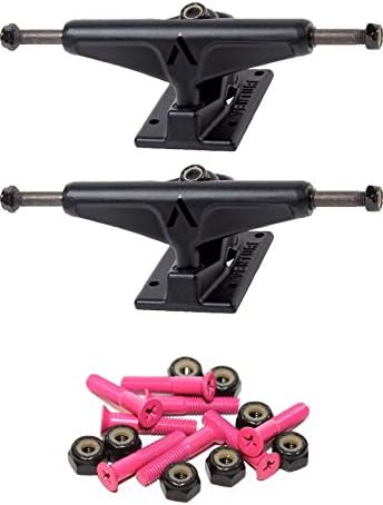 Venture Trucks Black Shadow 5.25" Trucks with 1" Pink Mounting Hardware