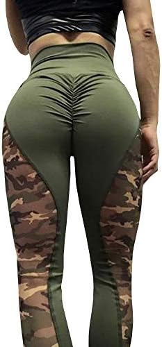 Sibylla Womens High Waist Leggings Camouflage Patchwork Ruched Butt Lifting Skinny Workout Yoga Pants