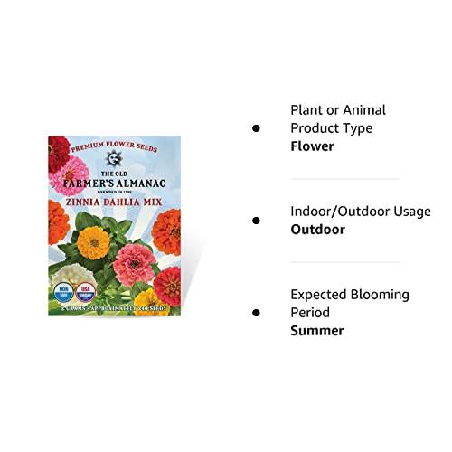 The Old Farmer's Almanac Zinnia Seeds (Dahlia Mix) Approx 200 Flower Seeds Premium NonGMO